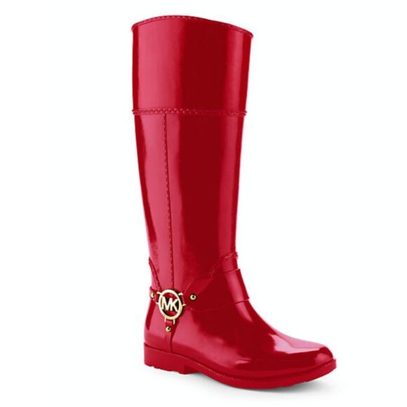 EUC Michael Kors Fulton Harness Tall Red Rubber Rain Boots - Picture 2 of 11